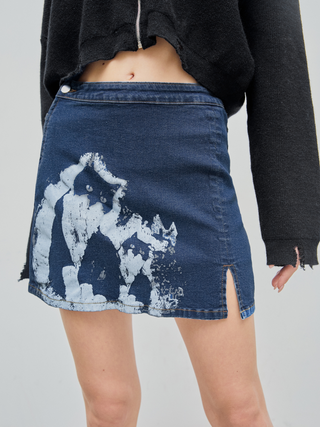 Denim Middle Waist Cat Button Mini Skirt