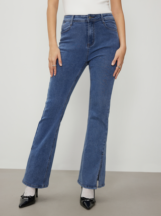 Denim Middle Waist Split Flared Jeans