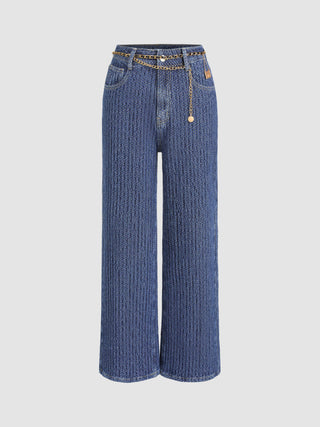 Denim Oversized Jeans With Waist Chain (XL / Denim)