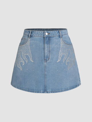 Denim Rhinestone Mini Skirt Curve & Plus