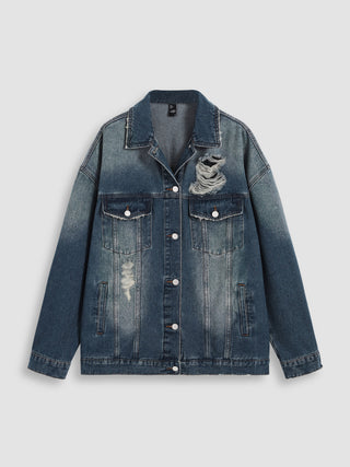 Denim Ripped Button Up Jacket