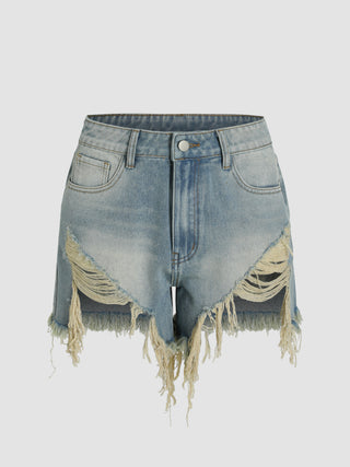 Denim Ripped High Waist Shorts