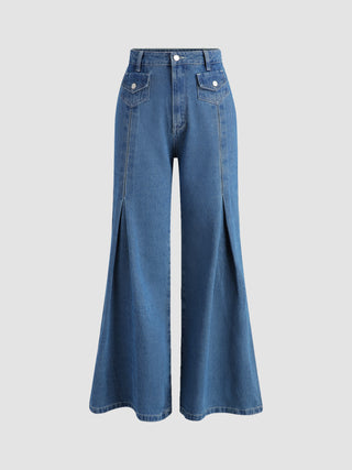 Denim Solid Pocket Stitch Flared Trousers