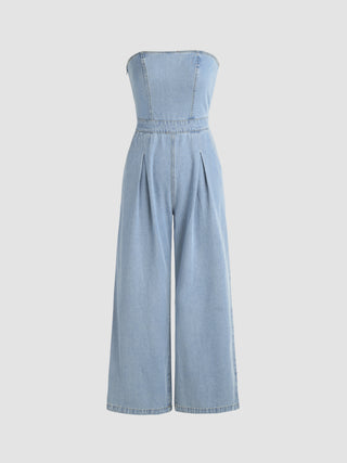 Denim Solid Pocket Tube Jumpsuit