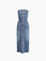 Denim Strapless Tube Midi Dress