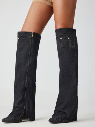 Denim Tigh-high Boots