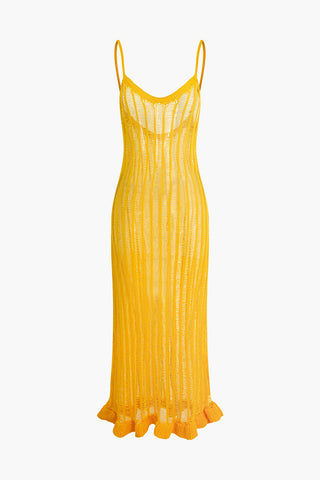 Distressed Ladder Slip Knit Maxi Dress (S / YELLOW)