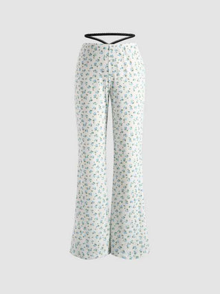 Ditsy Pattern Flared Trousers