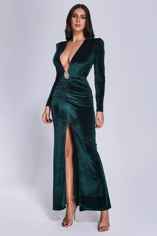 Drana Deep V Velvet Maxi Dress