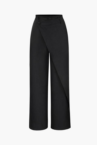 Draped Wrap Straight Leg Suit Pants (M / BLACK)