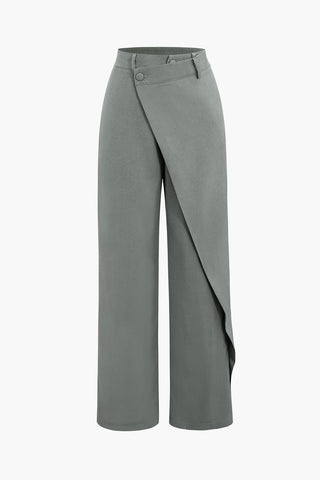 Draped Wrap Straight Leg Suit Pants (M / GRAY)