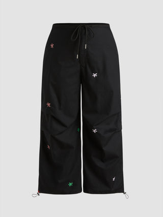 Drawstring Floral Wide Leg Trousers Curve & Plus