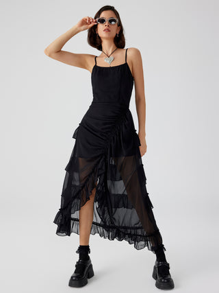 Drawstring Ruffle Hem Maxi Dress