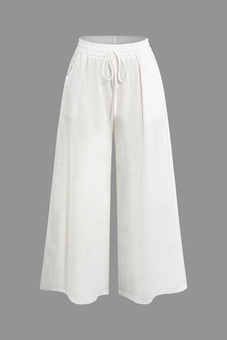 Drawstring Wide Leg Pants (L / WHITE)