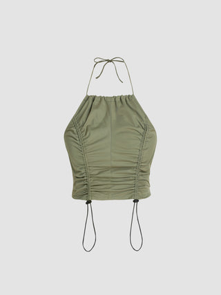 Drawstring Zip Up Halter Crop Top