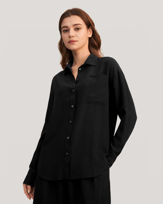 Drop Shoulders Oversize Silk Shirt (Black / XXL)