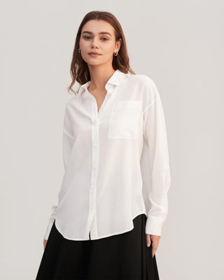 Drop Shoulders Oversize Silk Shirt (Natural White / XS)