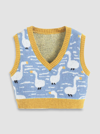 Duck Pattern Contrasting Sweater Vest