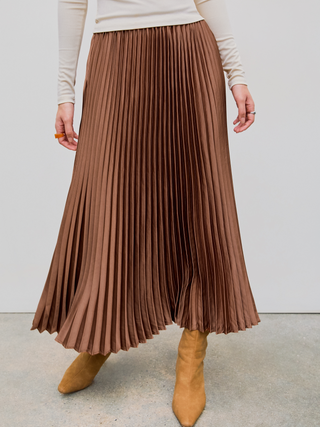 Elastic Waist Solid Pleated Maxi Skirt