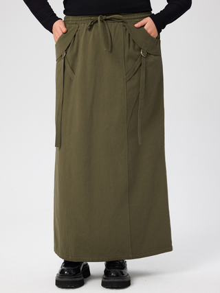 Elastic Waist Solid Pocket Cargo Maxi Skirt Curve & Plus