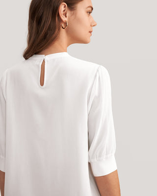 Elegant Casual Silk Tee With Rib Cuff