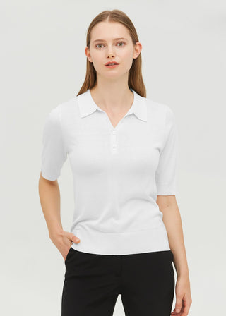 Elegant Silk Knitted Polo Shirt (White / L)