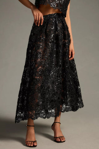 Embroidered Lace Shine Maxi Skirt