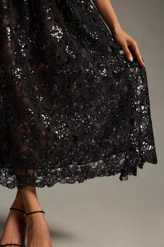 Embroidered Lace Shine Maxi Skirt