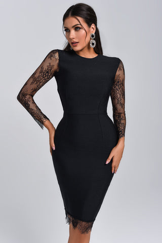 Enrica Lace Backless Midi Bandage Dress (L / Black)