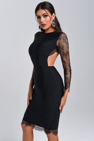 Enrica Lace Backless Midi Bandage Dress (S / Black)