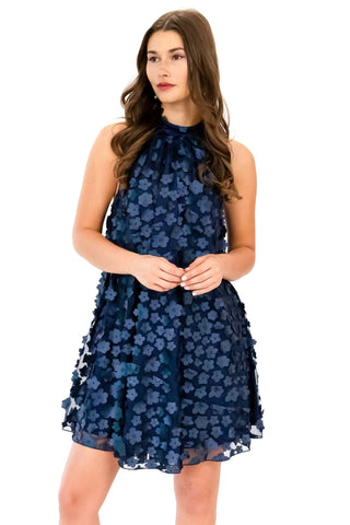 Halter Swing Mini Dress - Navy Petal