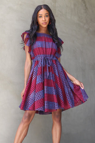 Simona Dress - Wine Stripe