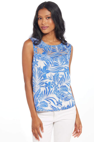 Sleeveless Top-Blue Palm