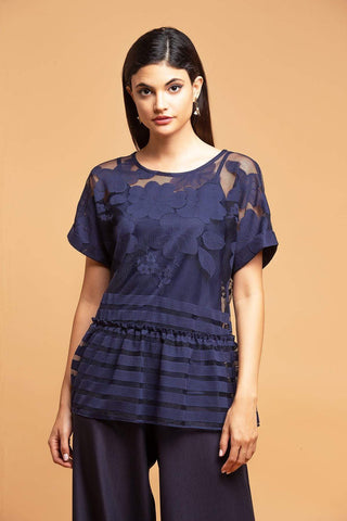 Peplum Top - Navy Lace