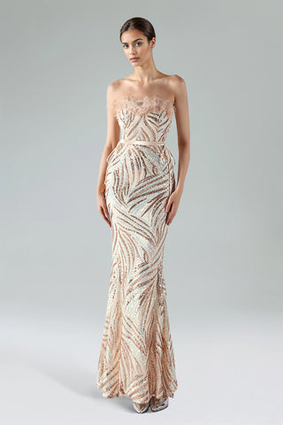 Ezgi Gold Strapless Sequined Fishtail Dress (S / Gold)