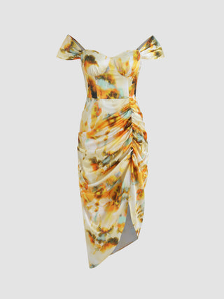 Illusion Tie Dye Ruched Midi Dress