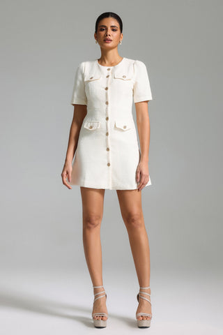 Fabiola Crew Neck Mini Dress (M / White)