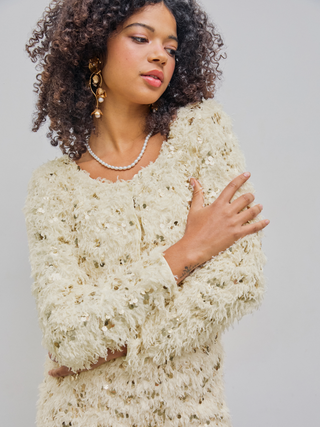 Faux Fur Sequin Crop Cardigan