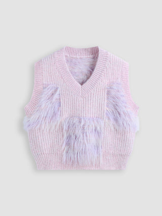 Faux Fur V-neck Knitted Vest