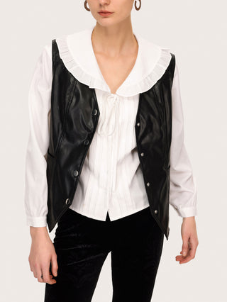 Faux Leather Button Up Jacket