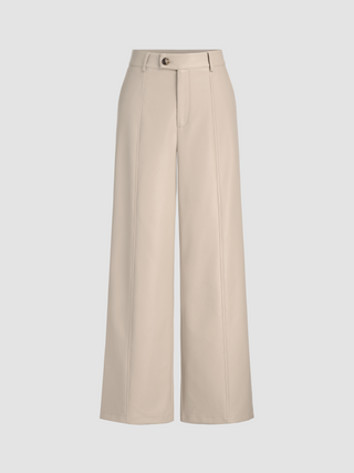 Faux Leather High Waist Pocket Zip Wide Leg Trousers