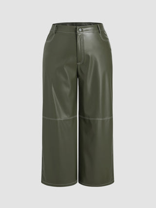 Faux Leather High Waist Wide Leg Trousers Curve & Plus (3XL / Olive Green)