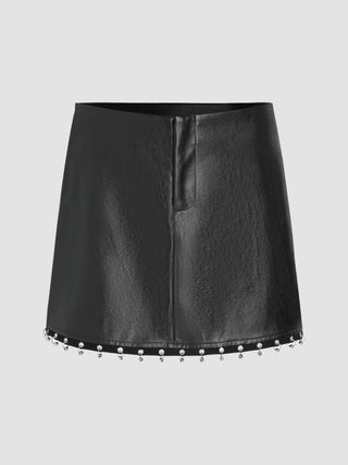 Faux Leather Metal Detail Mini Skirt