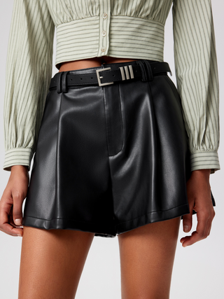 Faux Leather Mid Waist Pocket Shorts