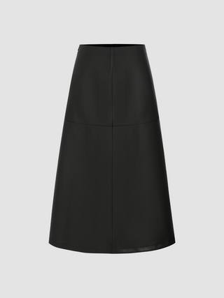 Faux Leather Mid Waist Solid Midi Skirt