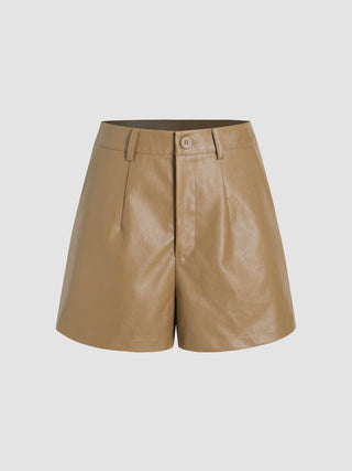 Faux Leather Mid Waist Solid Shorts