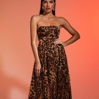 Faux Leopard Strapless Maxi Dress