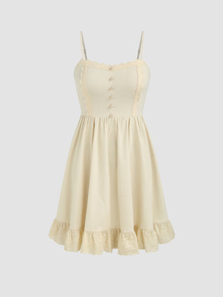 Faux Pearl Ruffle Hem Mini Dress