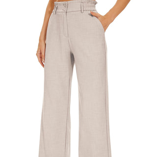 DECIVI Women Wide Leg Linen Pants Elastic Waist High Rise Work Casual Long Trousers Light