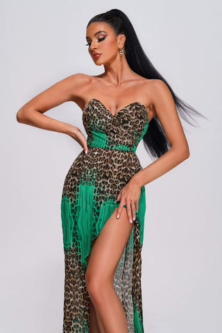 Fenby Leopard Strapless Maxi Dress (M / Leopard)